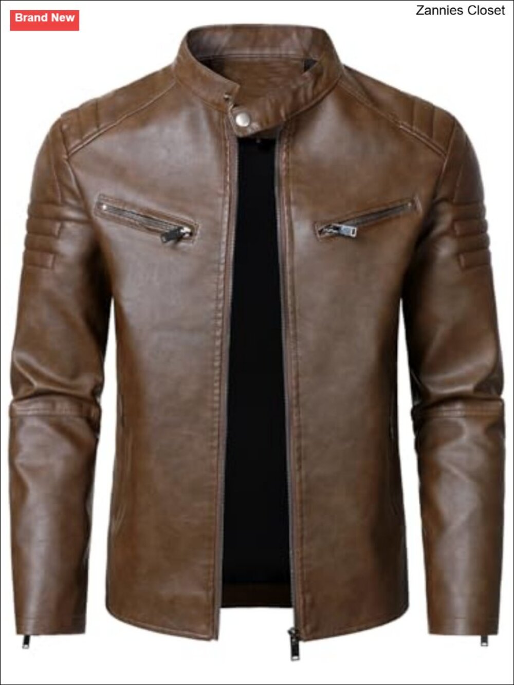 Faux Leather Motorcycle Jacket Stand-up Collar Vintage Coat